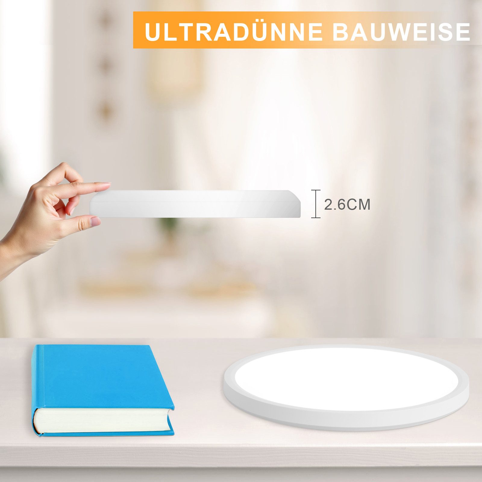 Nettlife Lampa sufitowa Plafon LED do łazienki, płaska, 30 cm, 24W, okrągła, biała, nieściemnialna - 7