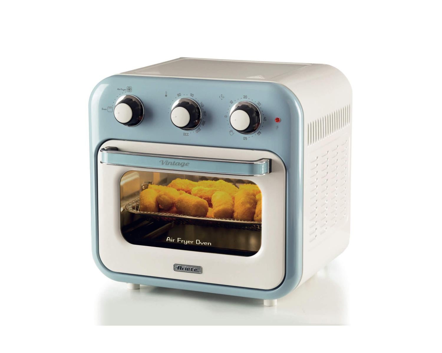 Ariete 4632 Vintage Air Fryer and Oven, 1400 W, 2-in-1, Capacity 16 L, Accessories Included, Timer 60 Minutes, Double Glass, Light Blue Ariete 4632 Vintage Air Fryer and Oven, 1400 W, 2-in-1, Capacity 16 L, Accessories Included, Timer 60 Minutes, Double Glass, Light Blue