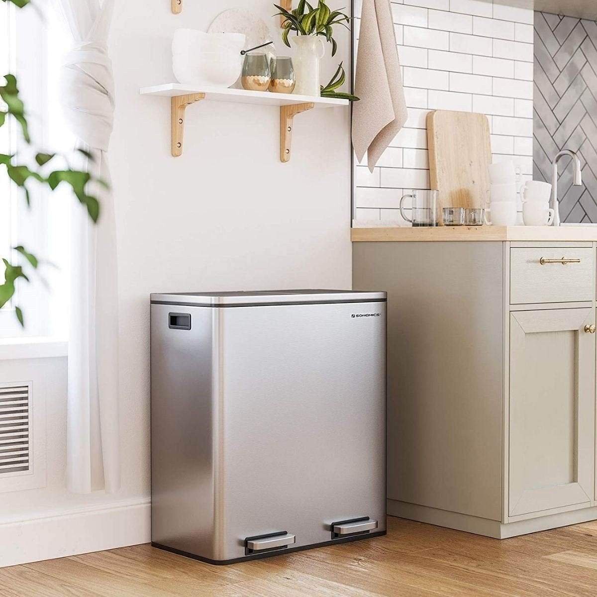 Poubelle à Double Compartiment 2 x 30L, avec 15 Sacs Poubelles, Pédales en Métal - 9