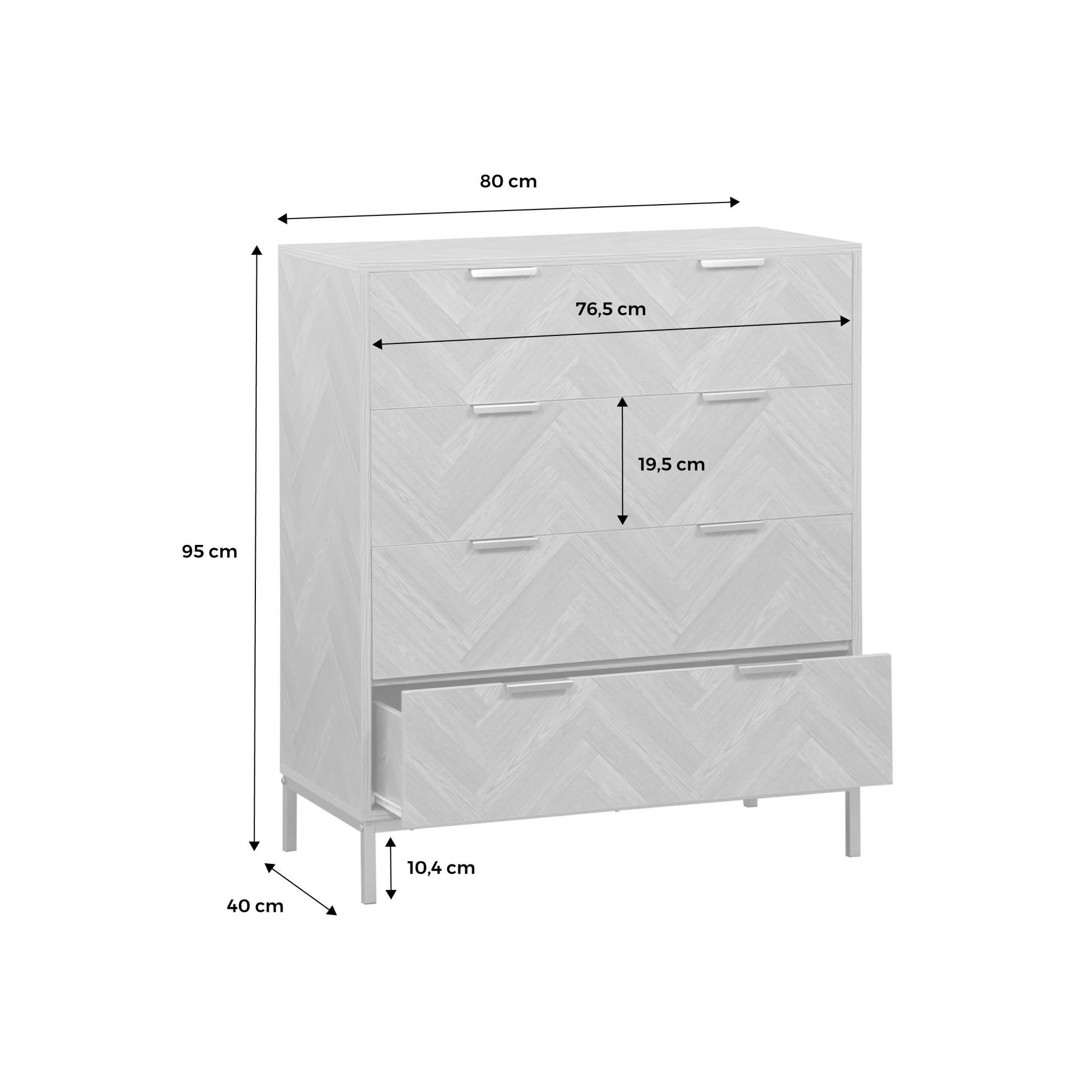 Commode Budapest. quatre tiroirs. décor chevrons L 80 x l 40 x H 95cm - 4