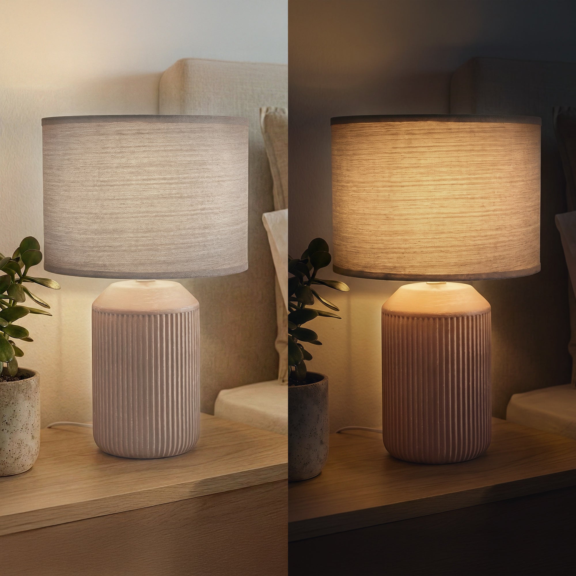 Lampe de table - avec abat-jour tissu - IP20 - D.220x375mm - E27 max. 10W - marron - avec interrupteur câble - Briloner - 9