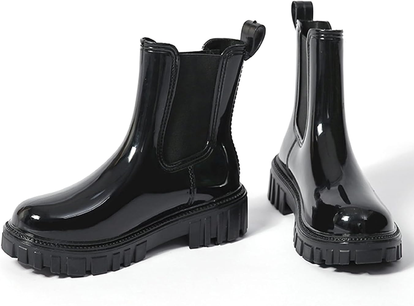 Bottes de Pluie Femme Courtes Botte Caoutchouc Antidérapant Chelsea Bottines Confortables Imperméable Chaussures pour Résistant à l'eau（Noir，38 EU） - 2