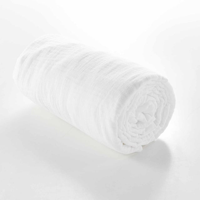 Drap housse 2 personnes 160 x 200 cm double gaze coton 57 fils Angelia Blanc