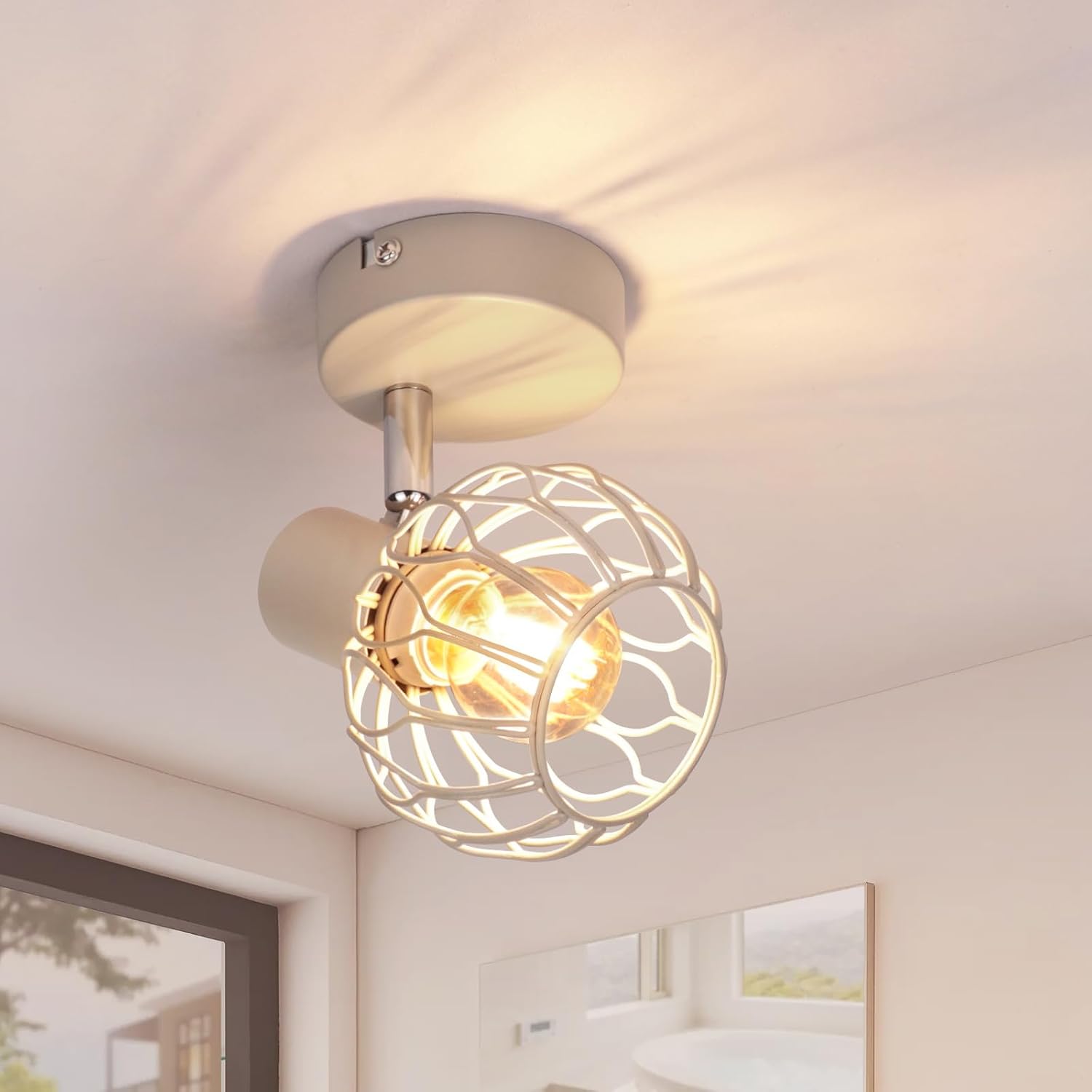NETTLIFE Plafonier LED, spot orientabil la 350° E14, din metal gri, ideal pentru hol, bucătărie sau dormitor. Becul nu este inclus