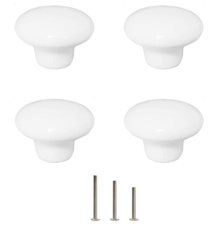 Zestaw 4 okrągłych ceramicznych gałek do drzwi, białe, 32 mm