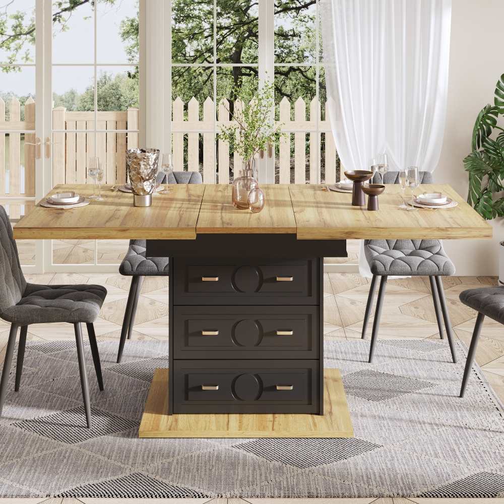 Rozkładany drewniany stół jadalny 110-140 cm do kuchni, salonu lub tarasu, sześć miejsc, solidny i elegancki