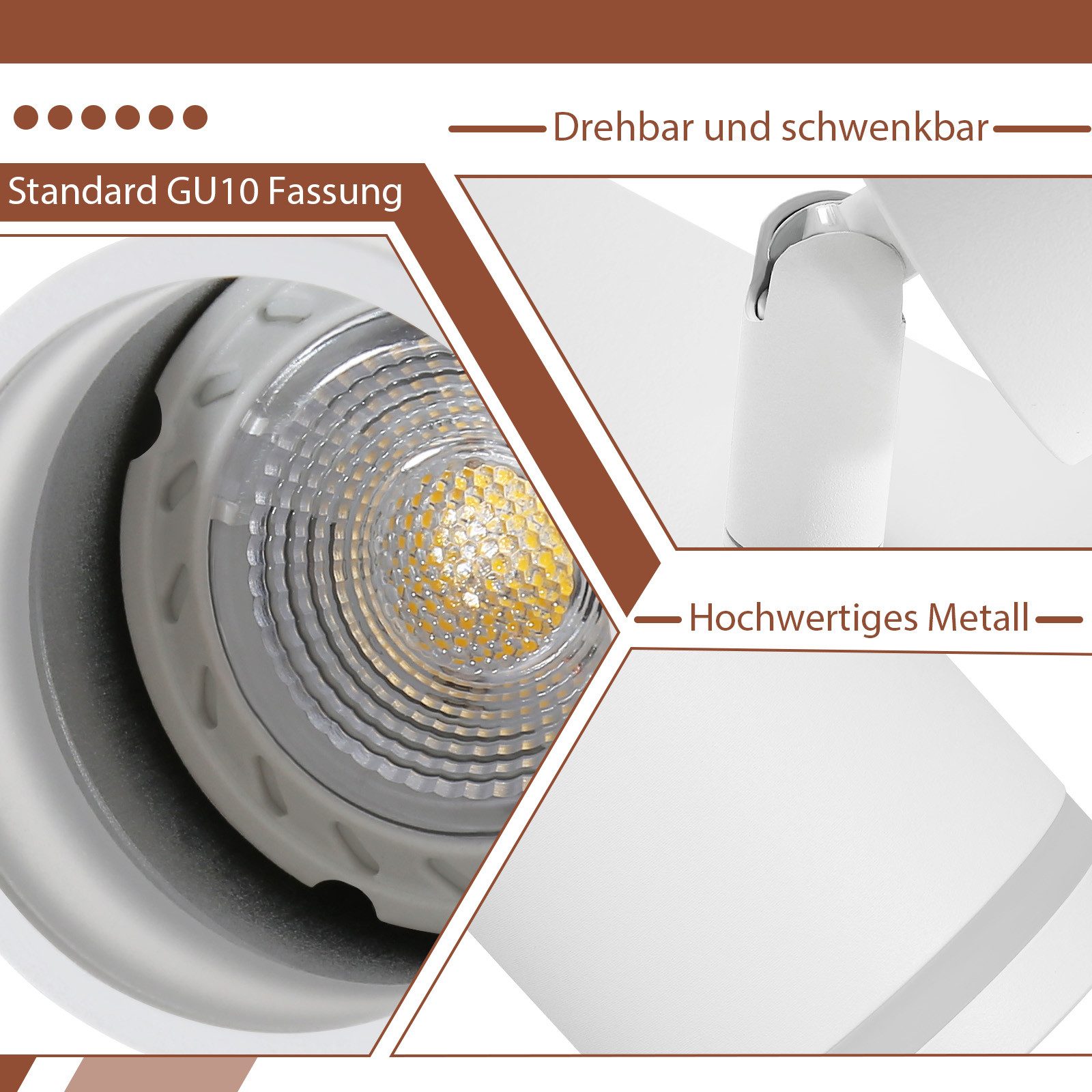 NETTLIFE Spot de plafond blanc 4 ampoules plafonnier moderne spot GU10 spots orientable intérieur métal - 4