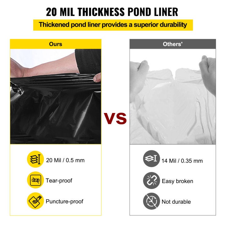 Revêtement d'étang LLDPE VEVOR 4,5 x 6,1 m,revêtement d'étang 20 mil 0,5 mm,revêtement d'étang à poissons étanche anti-fuite résistance flexibilité - 3