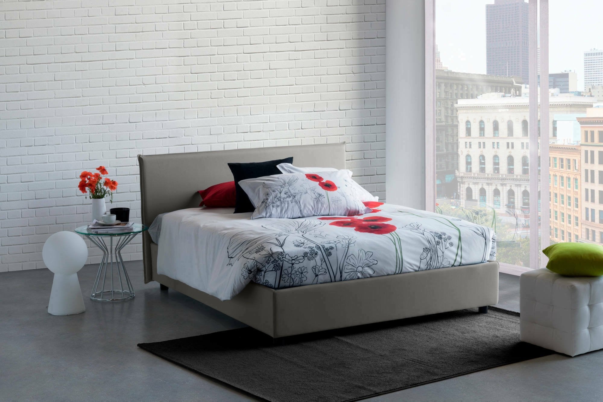 Lit double Made in Italy, déhoussable avec rangement, matelas 160x200 cm, gris - Arcan - 2