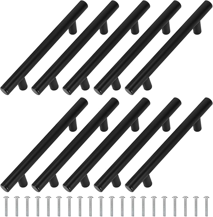 Gałki do mebli w kształcie litery T, uchwyt ze stali nierdzewnej, 10 sztuk (czarny/148 mm)