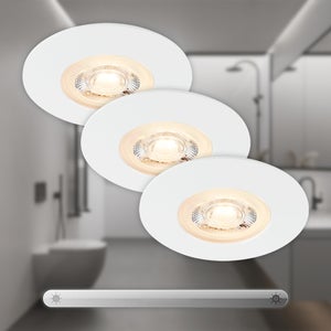 Lot De 3 Spots LED Encastrés IP44 - Diamètre 90 Mm, Hauteur 25 Mm, Gradation Par Interrupteur, 4,9W 480 Lm, Blanc Chaud 3000K