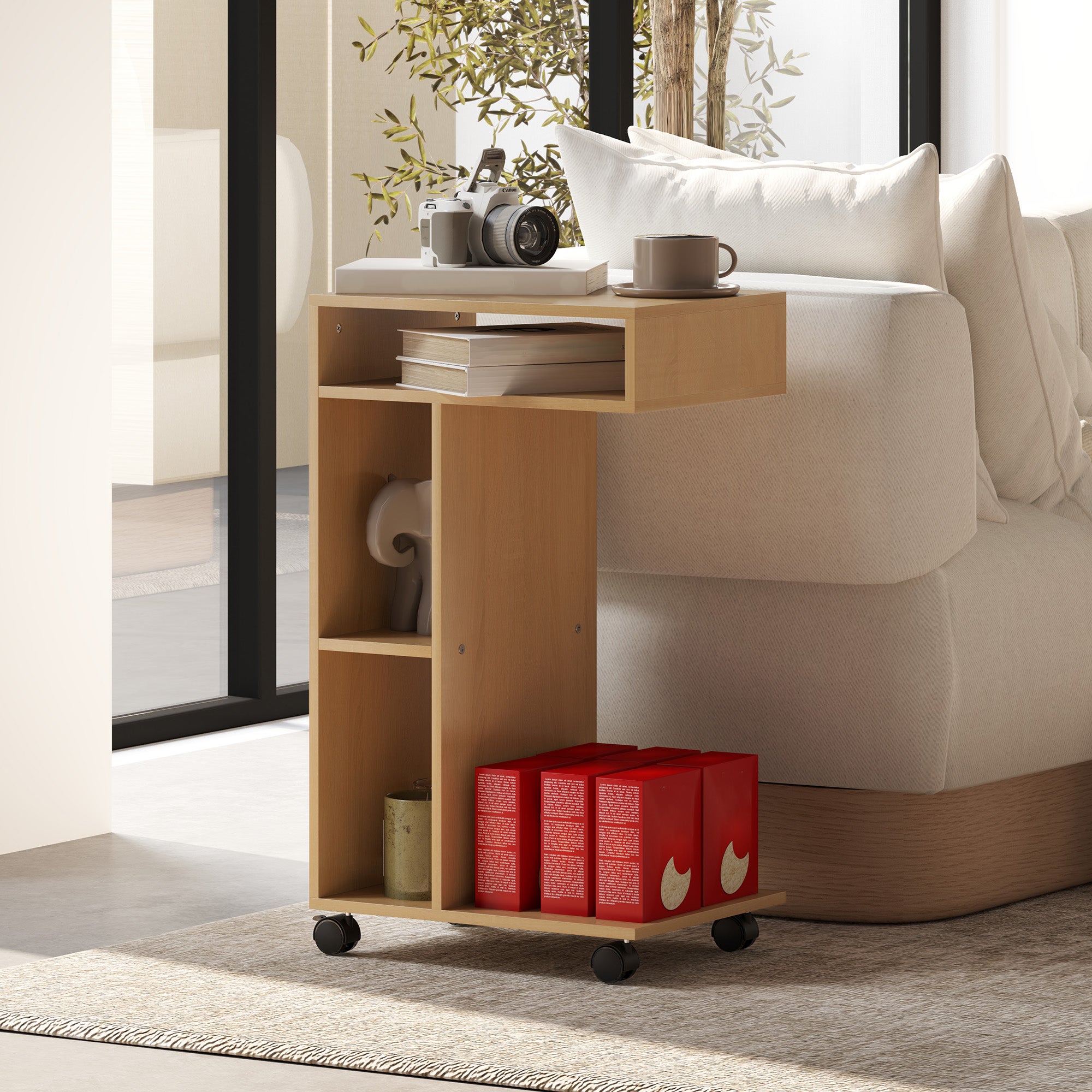 Homcom Mesa Auxiliar Melamina De Madera Roble 40X30x69 Cm Claro , Leroy Merlin
