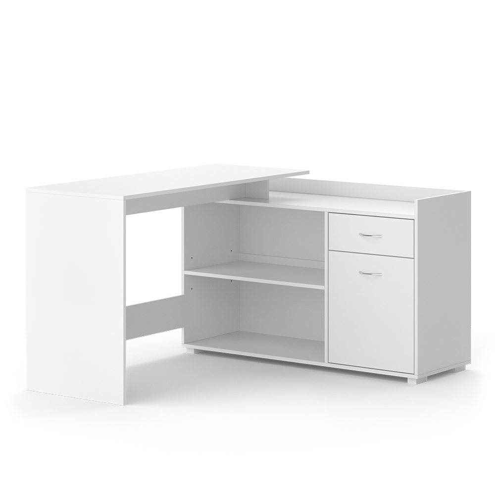 Table de travail pivotante et étagère fixe blanc laqué brillant
