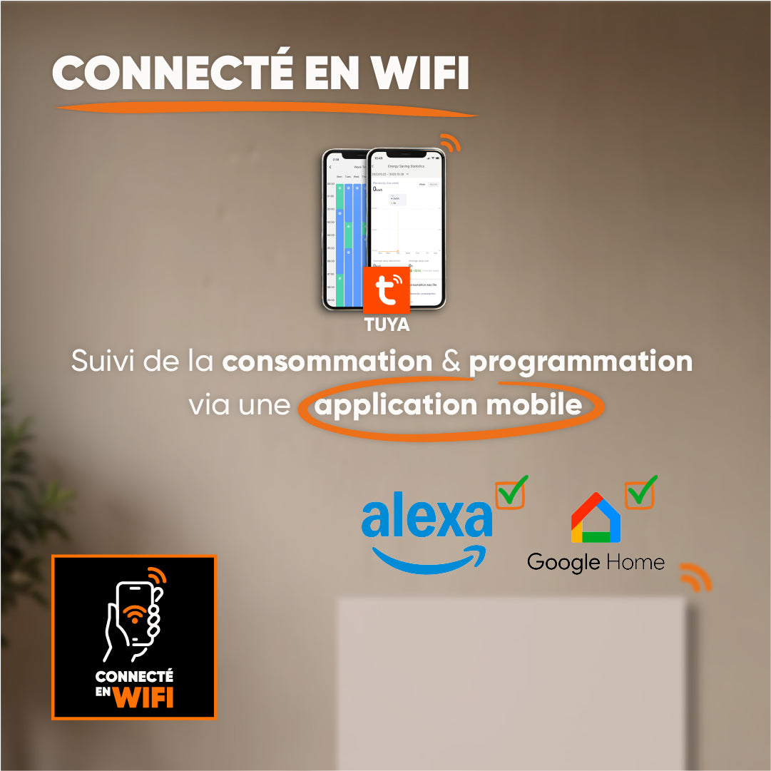 Radiateur électrique fixe connecté WIFI à inertie sèche céramique 1000W Bestherm NESSA CONNECT horizontal blanc - 4