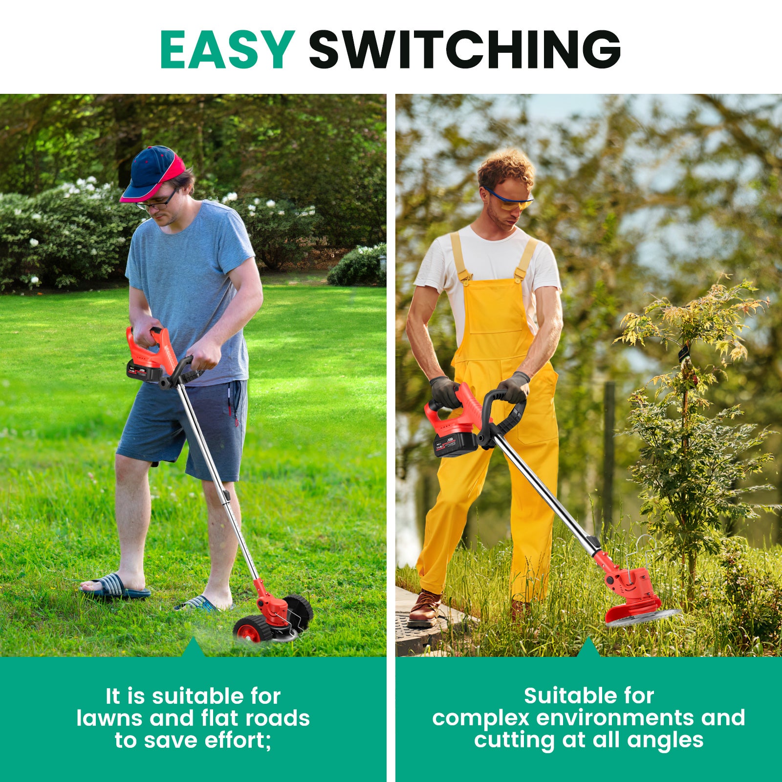Tondeuse à gazon électrique sans fil 1500W, 12000 tr/min, pliable et réglable, Outils de taille de jardin avec 3 types de lames et 1 batterie - 3