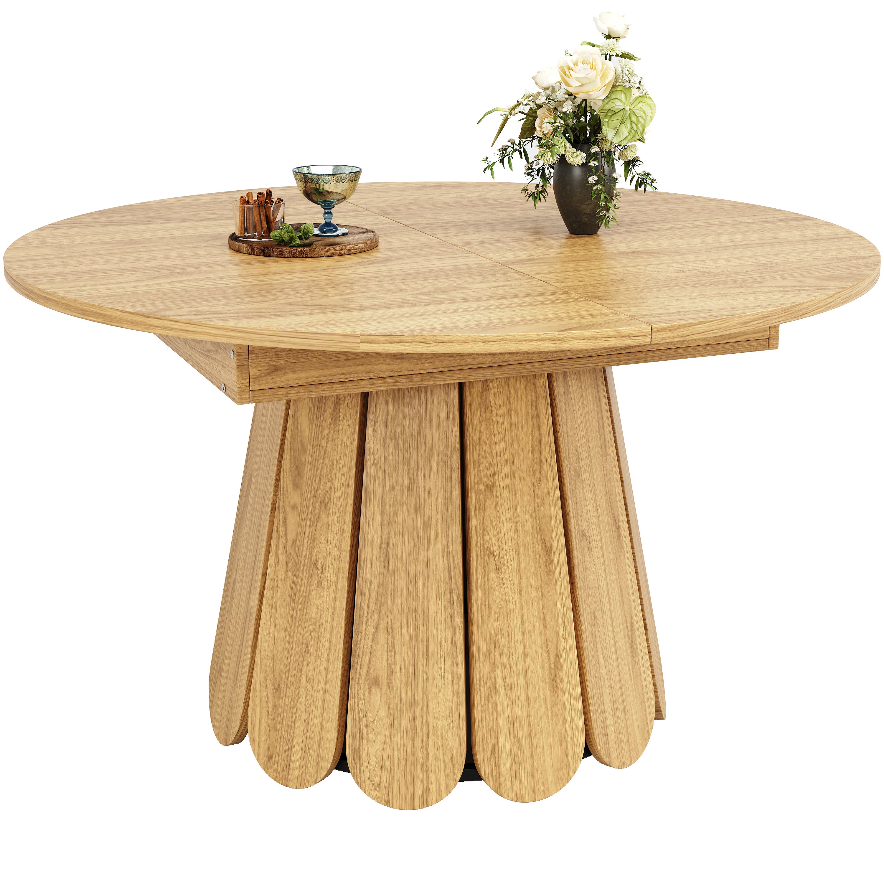 Table à manger ronde extensible en ovale - 118(158) x 118 x 76.8 cm - MDF - Couleur bois - 7
