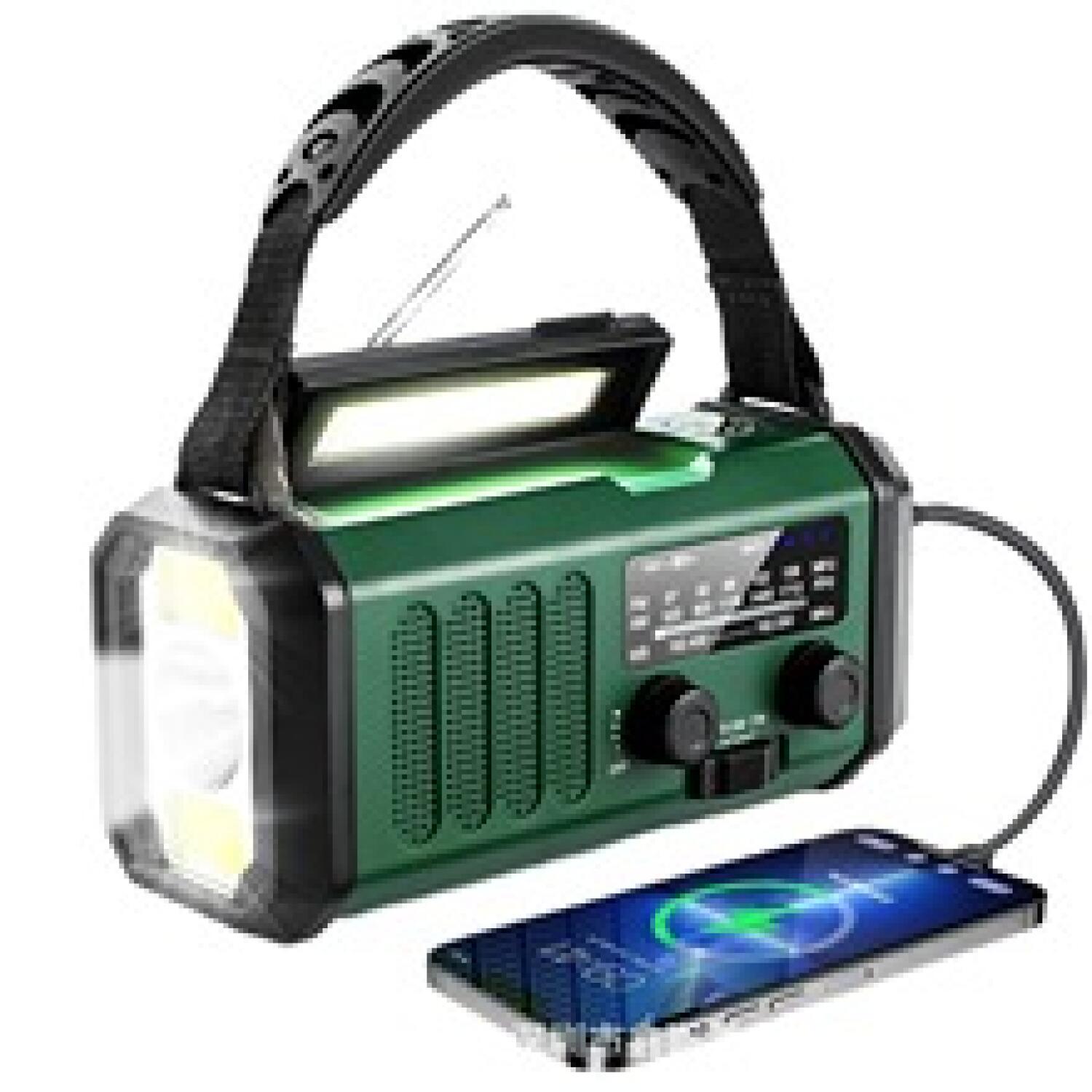 Radio pogodowe awaryjne, przenośny akumulator 10000 mAh z alarmem SOS, korbka ręczna, radio AM/FM zasilane energią słoneczną, lampka do czytania, lata