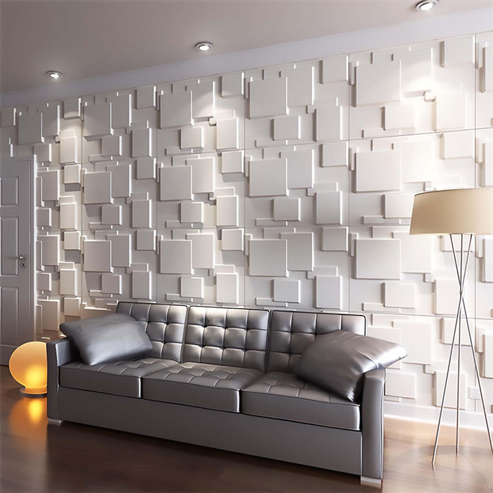 Lot de 15 panneaux muraux 3D, imitation carrelage, revêtement mural en PVC texturé diamant 3D, papier peint imperméable, 30 x 30 cm, blanc - 7