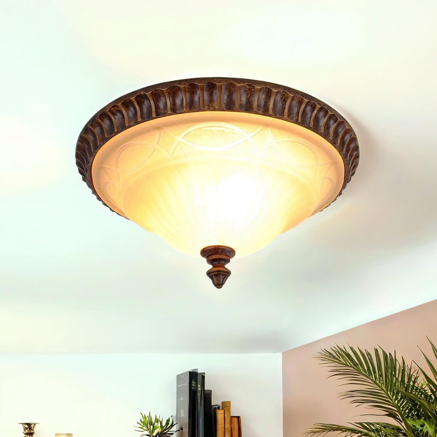 Lámpara de techo rústica anabell 1 crema ø33cm para salón, pasillo, estilo casa de campo