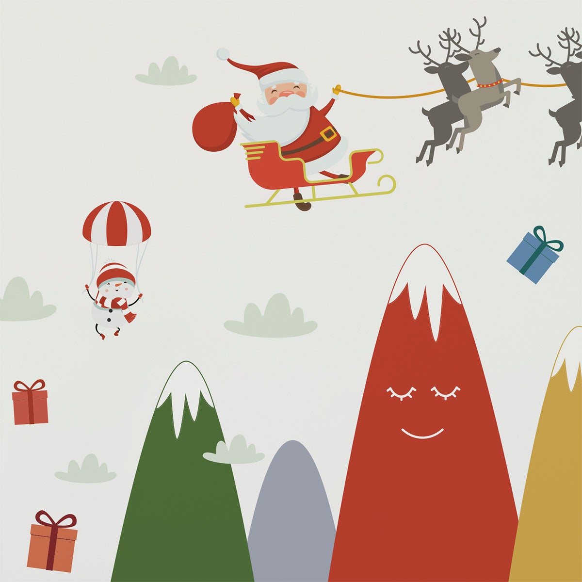 Adesivi montagne Babbo Natale e le sue renne - Sticker adesivo - adesivi murali - 110x165cm - 4