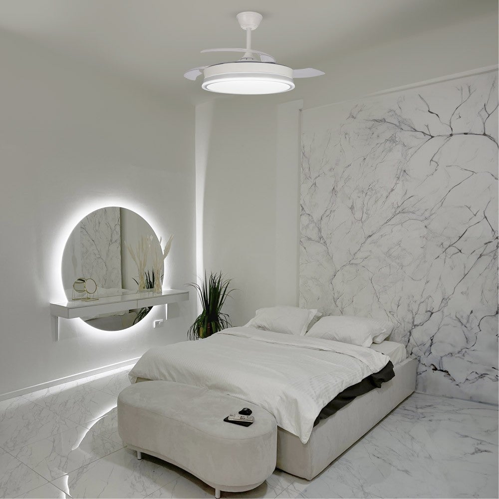 Ventilador de techo retráctil Kuma con luz LED 45W Silencioso Blanco CCT Dim Ø106 cm - 4