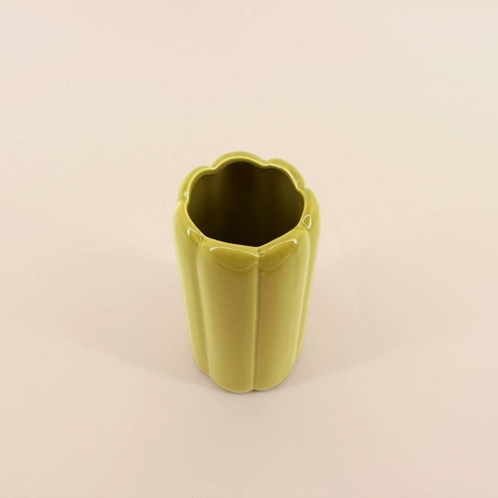 Vase cylindrique festonné vert 20 cm - Ornami - 3