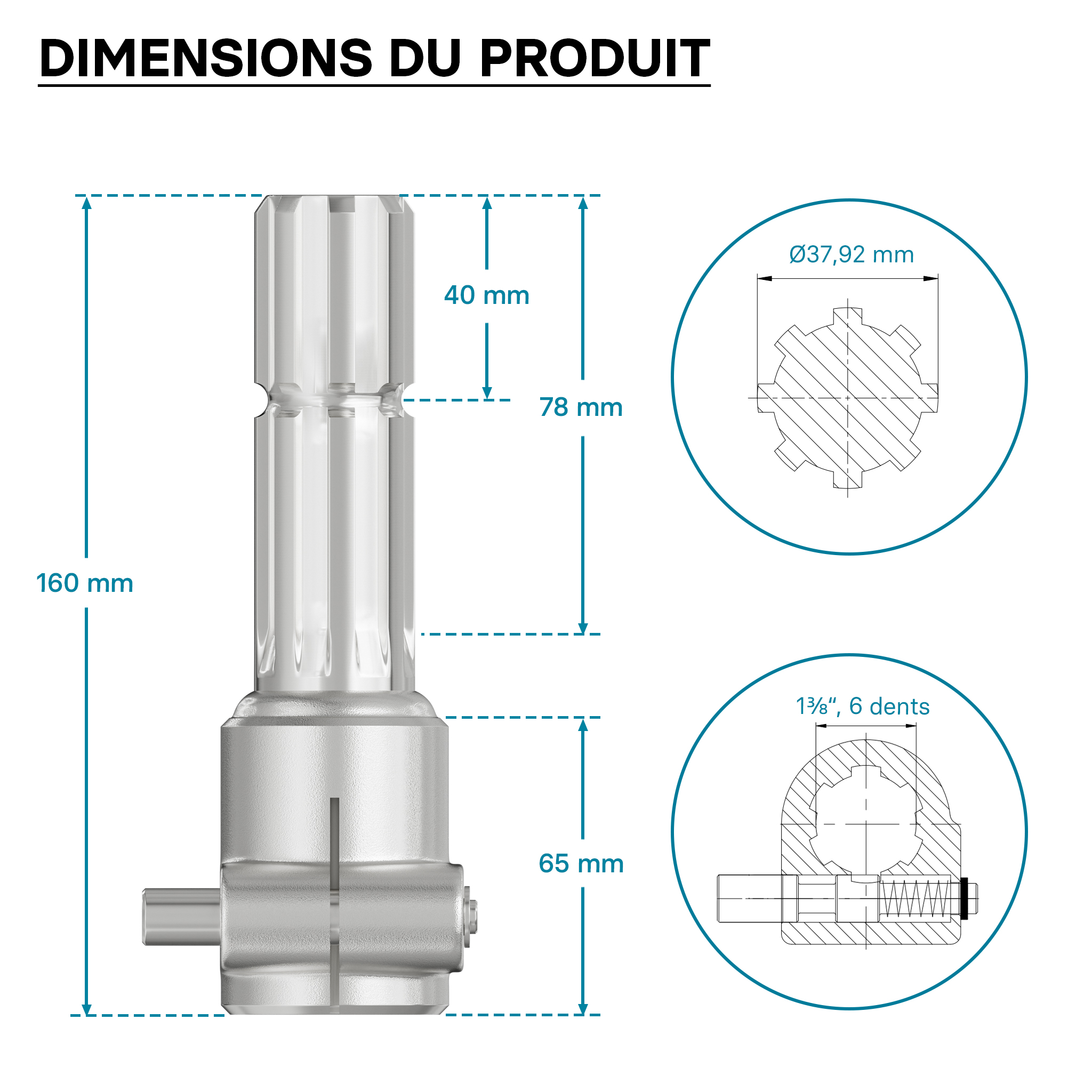 Wiltec Manchon De Prise De Force Cardan - Longueur 175 Mm - Raccord Logement 8-32x38x6 - Raccord