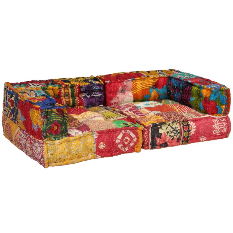 Pouf modulaire à 2 places Patchwork Tissu - 4