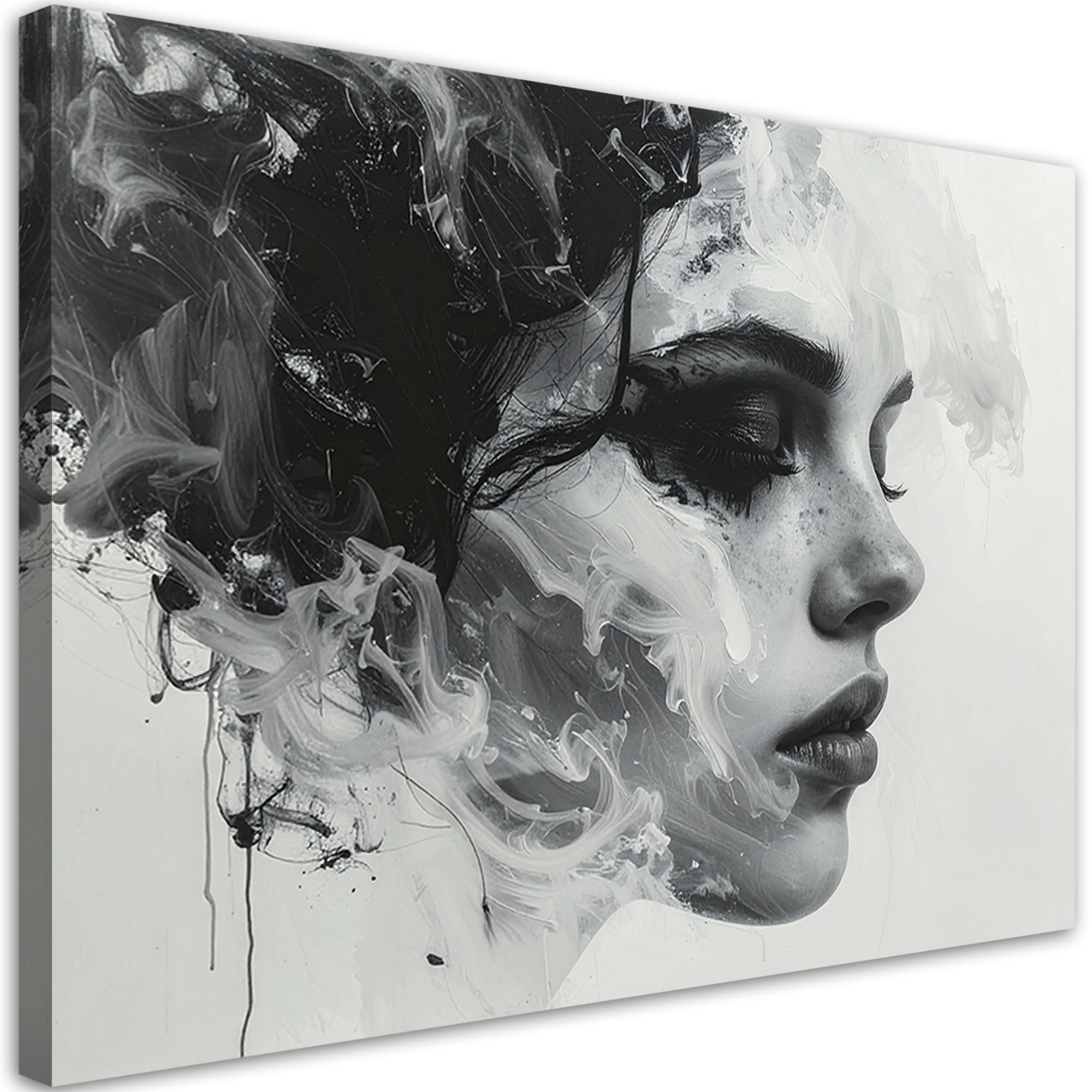 Nowoczesny obraz na płótnie canvas, Abstrakcyjny portret kobiety czarno-biały 30x20