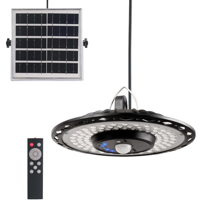 Lampa solarna wisząca z diodami LED lampa ścienna oświetlenie garażowe czujnik ruchu wodoodporna do użytku zewnętrznego lampy do zawieszenia pilotem