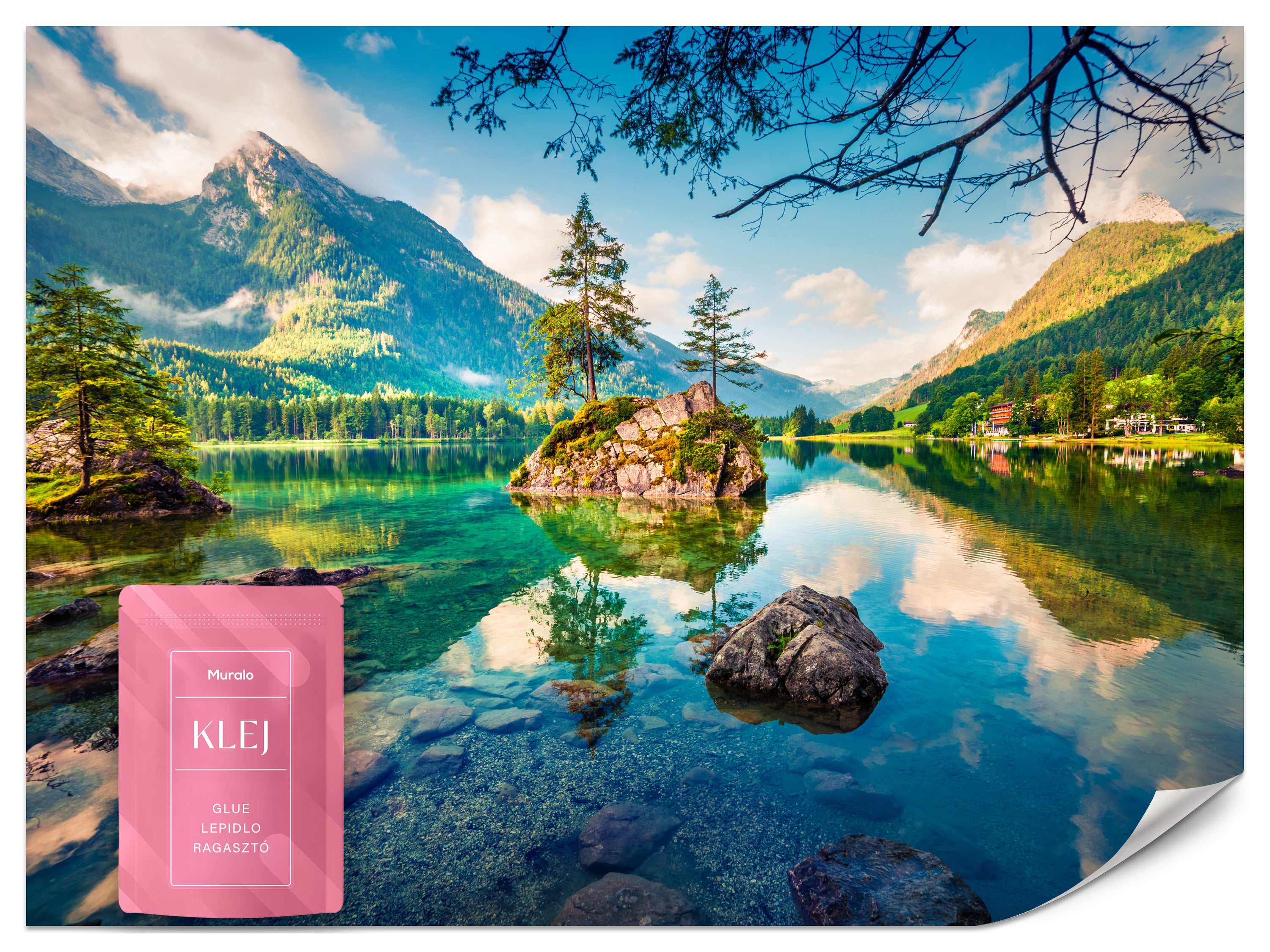 FOTOTAPETA DO SALONU JEZIORO HINTERSEE KRAJOBRAZ GÓRY LAS EFEKT 3D 300x210