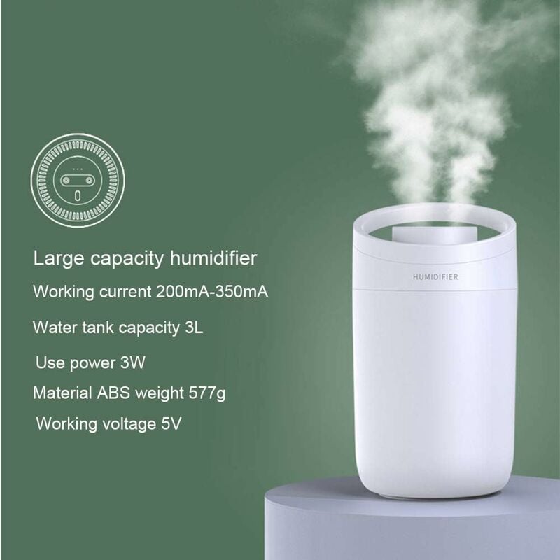 Humidificador de aire para bebé de 3L, humidificador ultrasónico silencioso, 30 horas de funcionamiento, 2 autobuses, 3 modos de brumización - 3