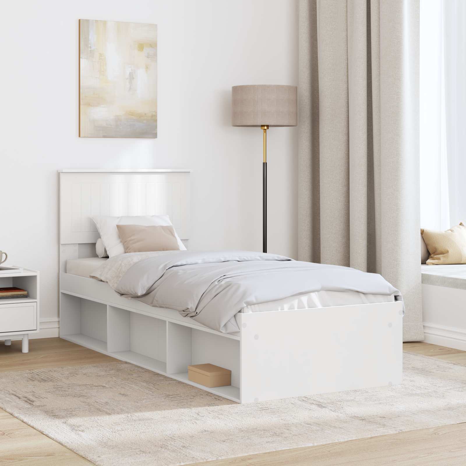 Cadre de lit avec tête de lit en pin massif blanc pour la chambre, 75 × 190 cm - 3