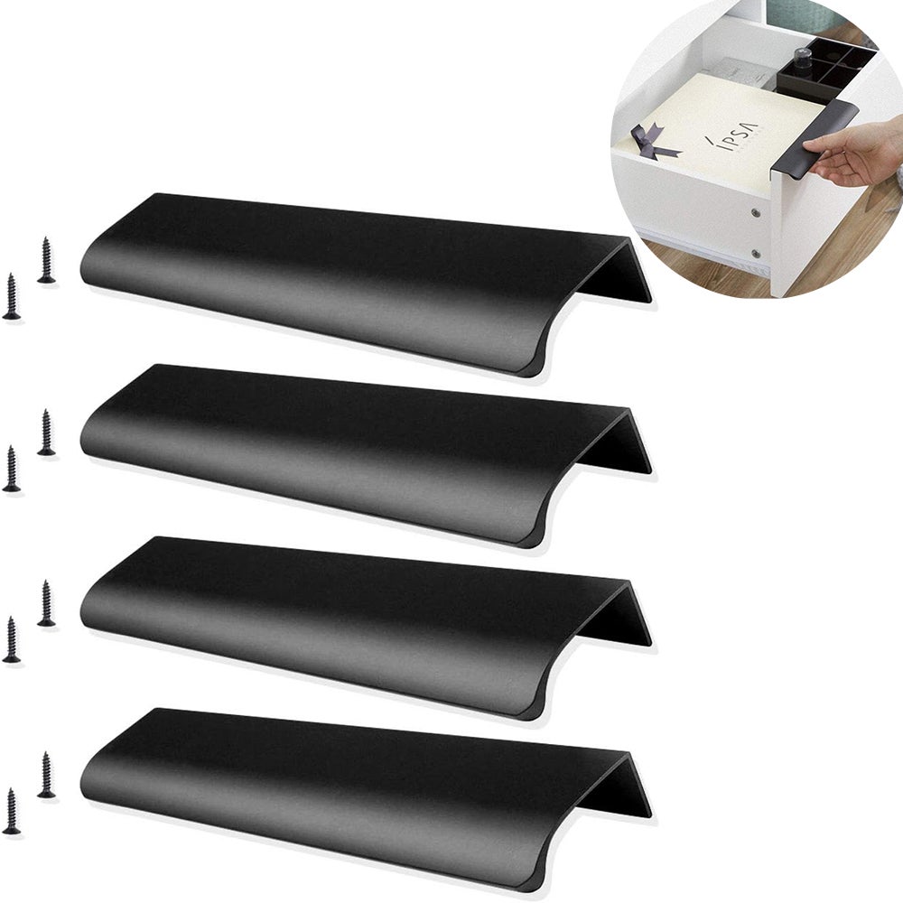 4 sztuki czarnych uchwytów do szafek kuchennych 150 mm, do szuflad meblowych, wpuszczanych, do drzwiczek szuflady w szafce (rozstaw otworów: 128 mm)