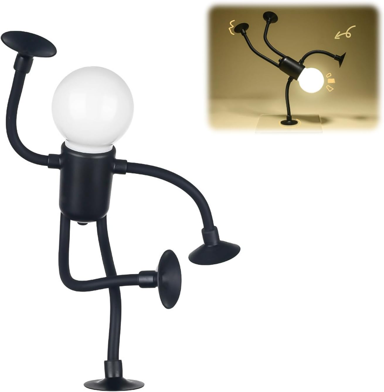 Zabawna lampka nocna z przyssawką, zmieniająca kształt, mini składana lampka nocna dekoracyjna, dekoracje dekompresyjne (czarna)