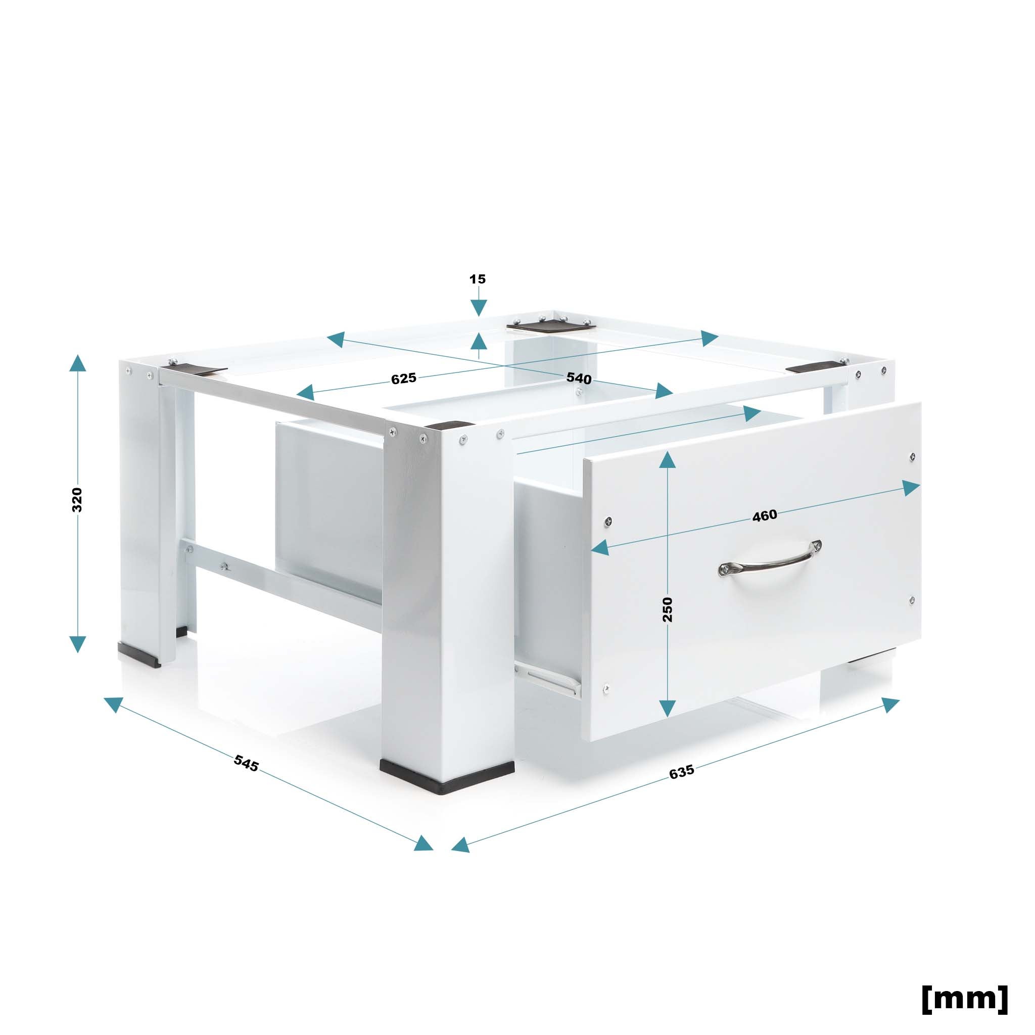 Wiltec Support pour Machine à laver – 635 x 545 x 320 mm – en Acier – Charge max. 150 kg – avec Tiroir – Socle lave-linge Base Sèche-linge pour Bua... - 5