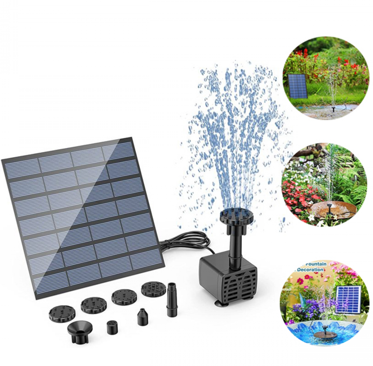 Pompa fontanny solarnej 1,5 W, z 6 dyszami, pompa solarna do poidełka dla ptaków, stawu, ogrodu