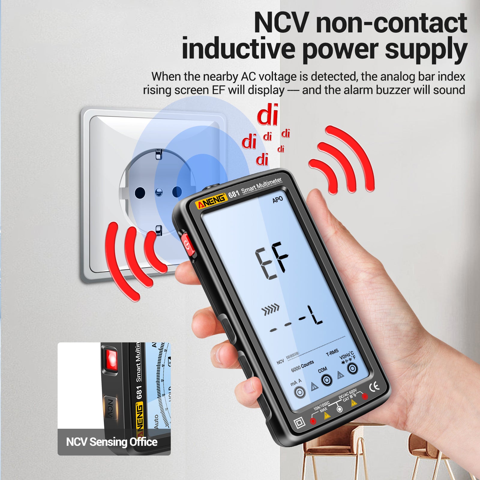 Multimetro digitale con ampio schermo LCD da 681,5 pollici, gamma manuale e automatica, misurazione multifunzione di tensione, corrente e resistenza - 3