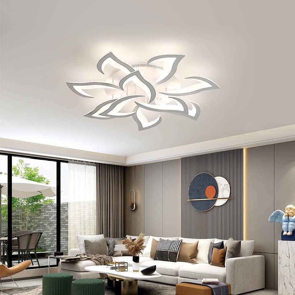 COMELY Plafonnier LED Dimmable 84W 9450LM, Lampe de Plafond Moderne en Forme de Pétale 3000K-6500K, Luminaire Créatif pour Salon,Chambre,Hall d’Entrée - 4