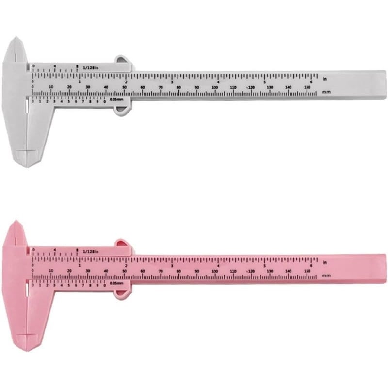 Zdjęcia - Suwmiarka plastikowa z podwójną skalą, 2 sztuki, narzędzia pomiarowe, linijka studencka, mini linijka miernicza (biała, różo