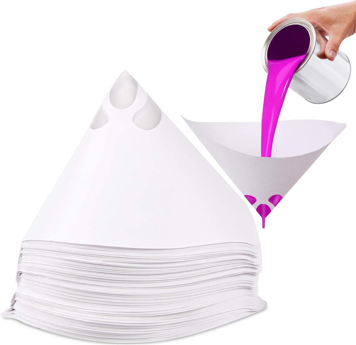 Zestaw 100 jednorazowych filtrów do farb wykonanych z papieru stożkowego - 100 filtrów siatkowych do lakierów samochodowych
