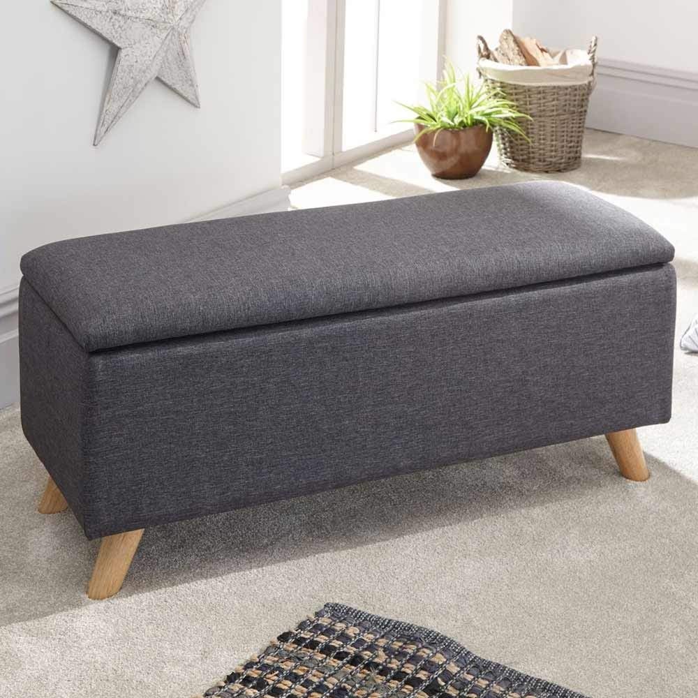 Cassapanca Pouf Contenitore Panca Sgabello Poggiapiedi in Tessuto Grigio Scuro - 3