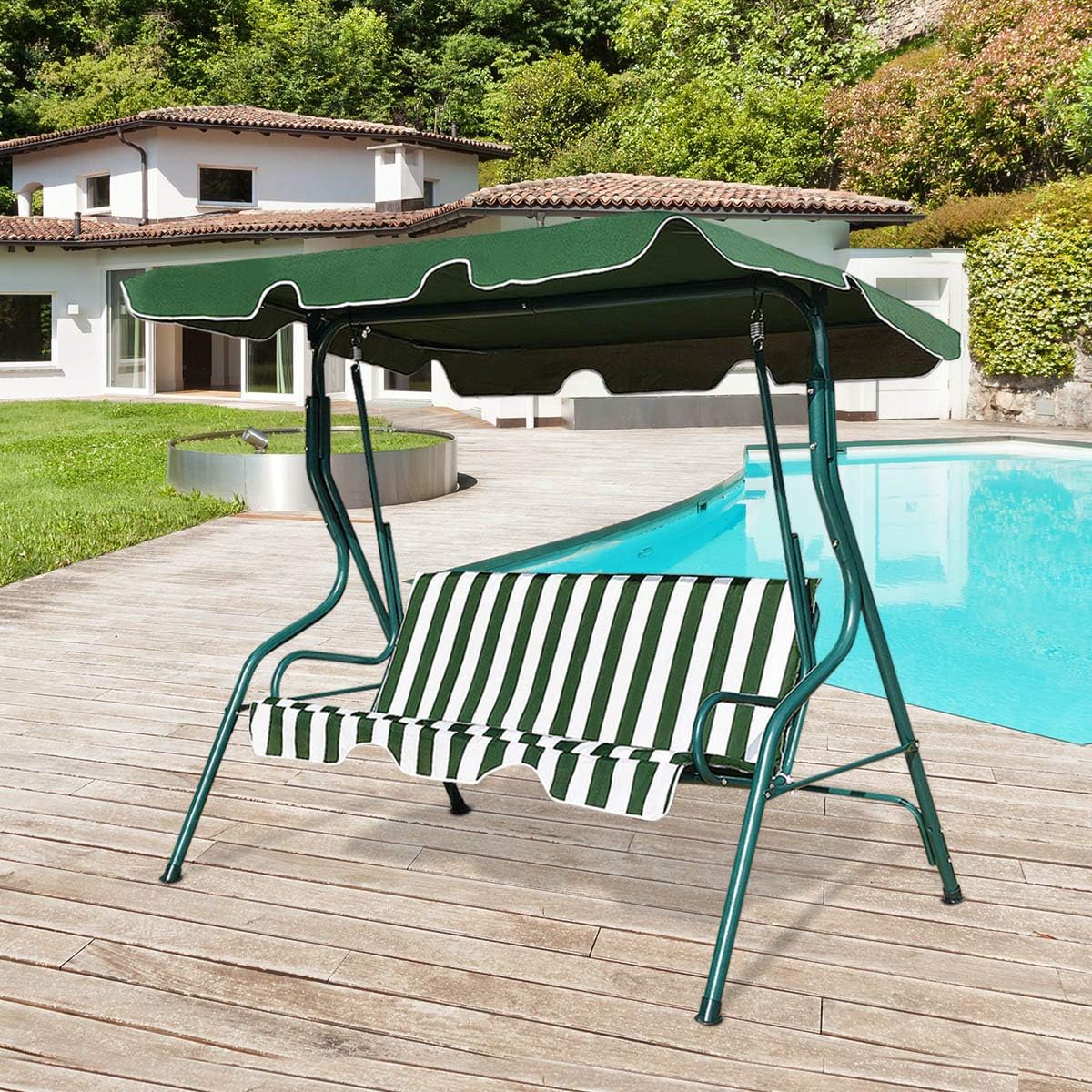 Balancelle de Jardin 3 Places 170x110x153CM-avec Auvent Réglable-Swing de Jardin Tissu en Polyester-Cadre en Acier-Vert - 6