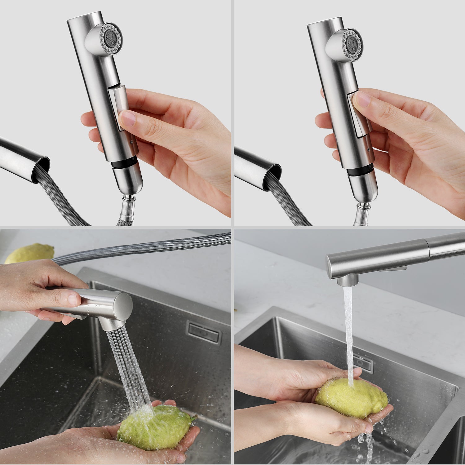 Cecipa max Évier Cuisine 1 Bac 40 × 45 cm Évier Inox Brossé 1 Cuve + Mitigeur Cuisine Brossé avec Douchette Extractible - 2 Jets aux Choix - 8