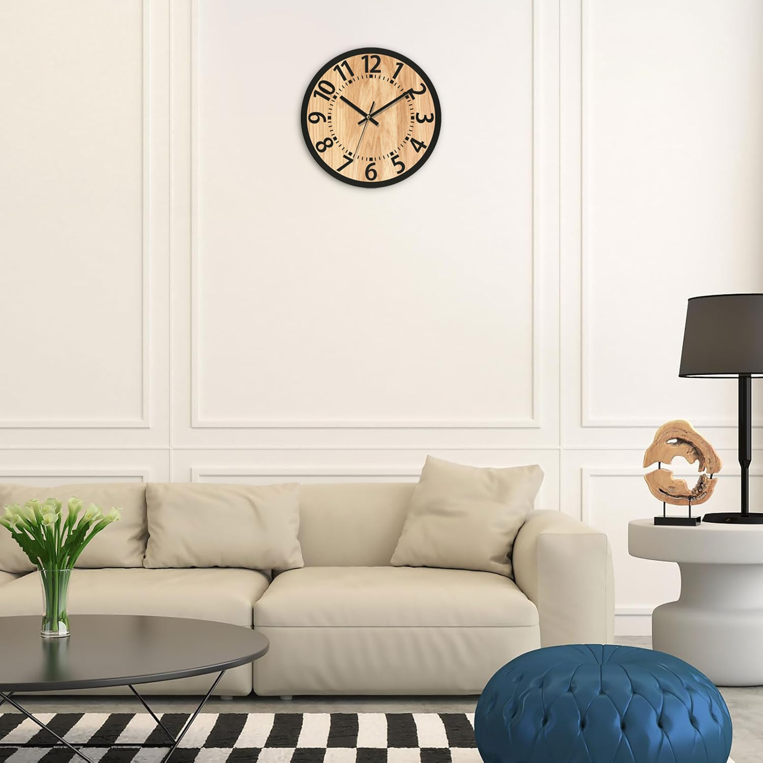 Reloj de pared de madera 34x34 cm, diseño minimalista, silencioso y elegante para salón y oficina - 9