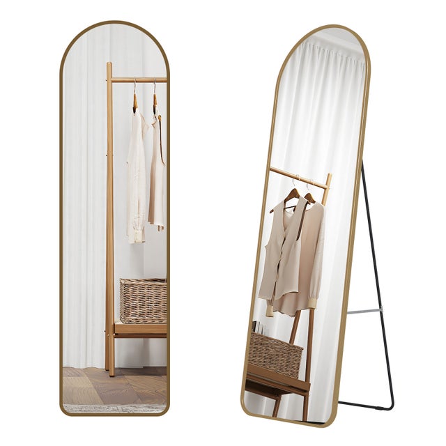 EMKE Espelho de pé 147 x 45 cm – Espelho de corpo inteiro com moldura dourada e película anti-explosão, ideal para sala de estar ou quarto