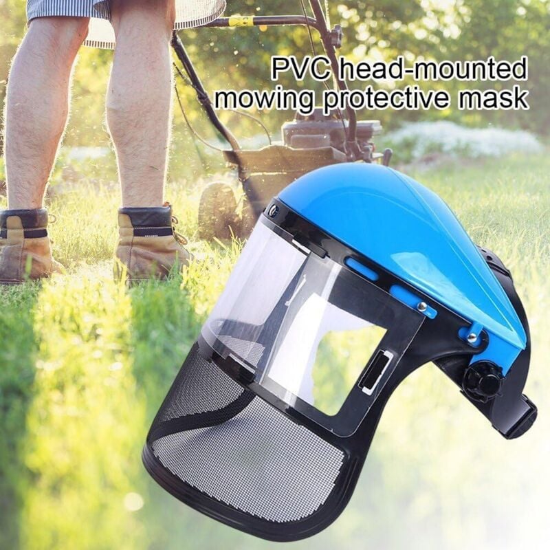 Casque de tondeuse à gazon, masque de protection en PVC monté sur la tête, masque intégral en maille pour tondeuse à gazon, protection forestière - 2