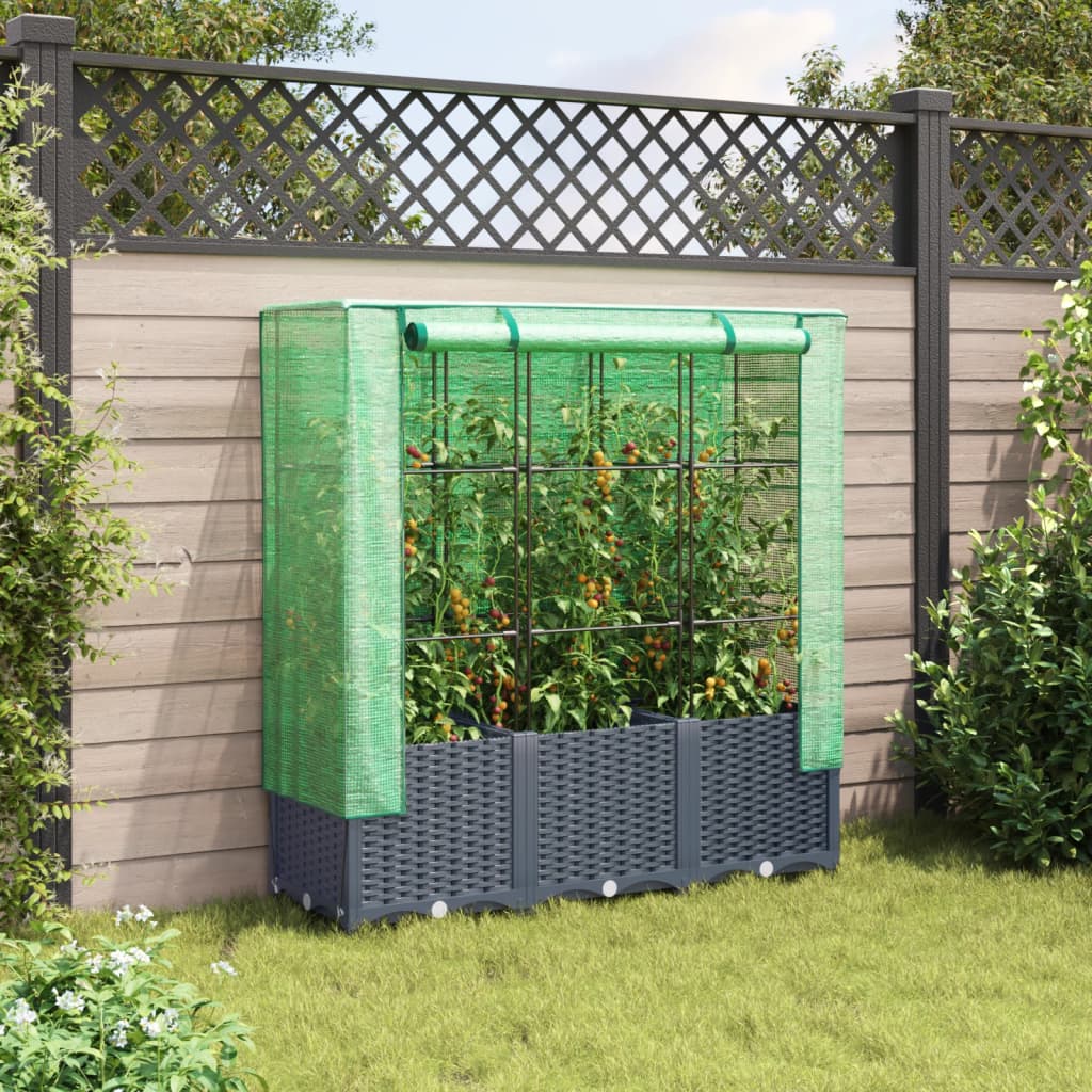 Maison Exclusive - Jardinière surélevée avec housse aspect rotin 120x40x138 cm - 3