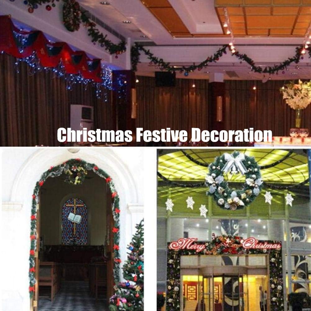 Or Guirlande de Noël de 2,7 m avec fleurs dorées, décoration de Noël, lampes LED, décoration de vacances pour escaliers, murs, portes - 2