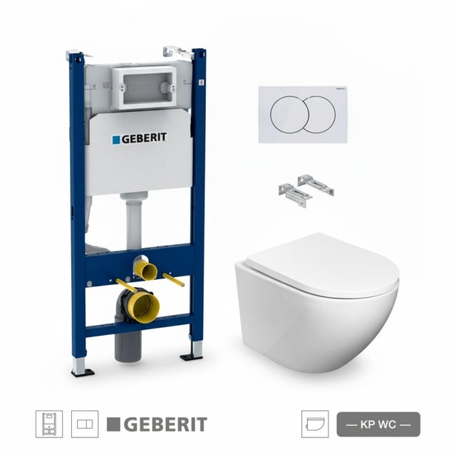 BASTIDOR GEBERIT PACK CISTERNA EMPOTRADA Y PULSADOR DELTA 01 BL CON INODORO SUSPENDIDO KP ROUND SMART 52cm TOR 3 CON Soft Close